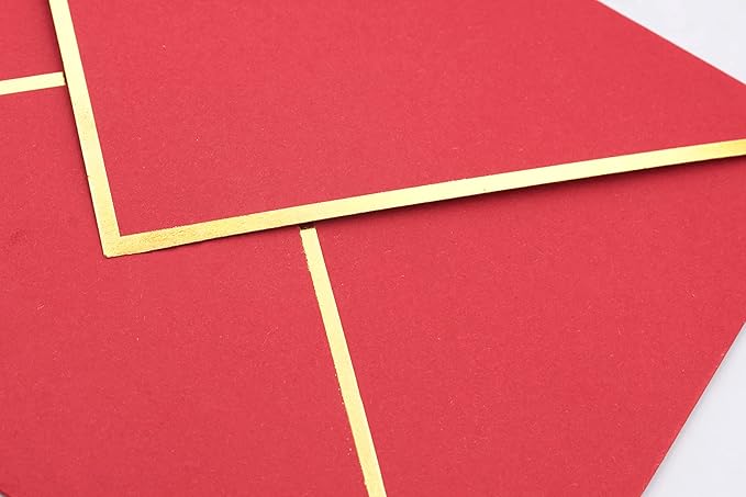 A7 Envelopes - V Flap Foil Border Luxury Mailing Envelopes for 5" x 7" Cards - for Wedding, Invitations, Baby Shower, Photos, Graduation, Birthday, Bridal Shower - 5.25" x 7.25" (Red, 25 Pack)