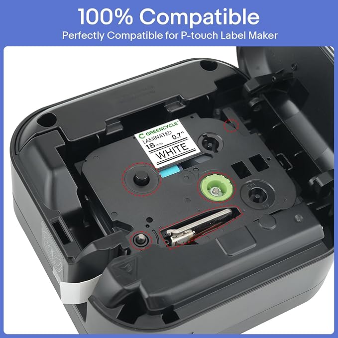 GREENCYCLE 18mm Label Maker Tape Compatible for Brother P-touch TZe-241 18mm 0.7'' Laminated White TZ-241 TZe241 Black on White 3/4'' TZe TZ Tape for Ptouch PT-D400 D410 D600 D610BT P700 P750W, 3 Pack