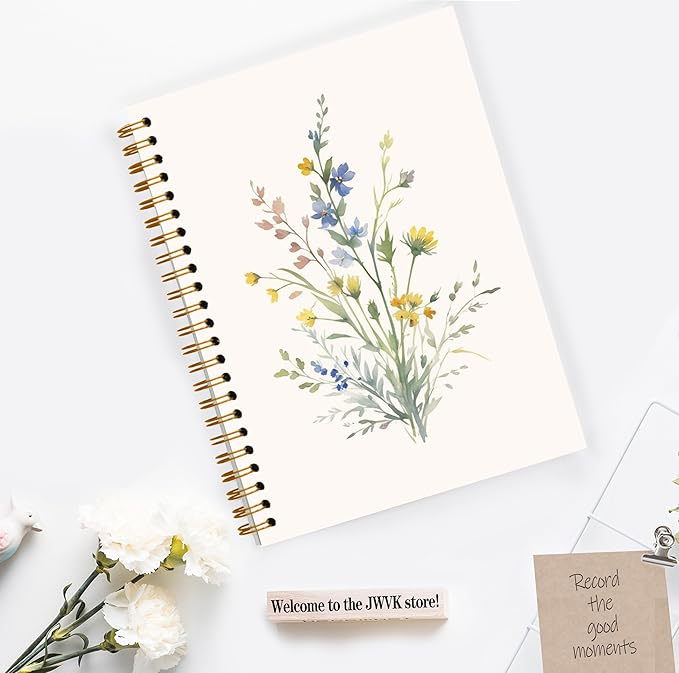 JWVK Vintage Wild Flower Spiral Notebook, Rustic Floral Botanical Notebooks for Note Taking, Cottagecore Wildflower Journal for Writing, Aesthetic Journal Journaling, 5.5x8.3 Inch