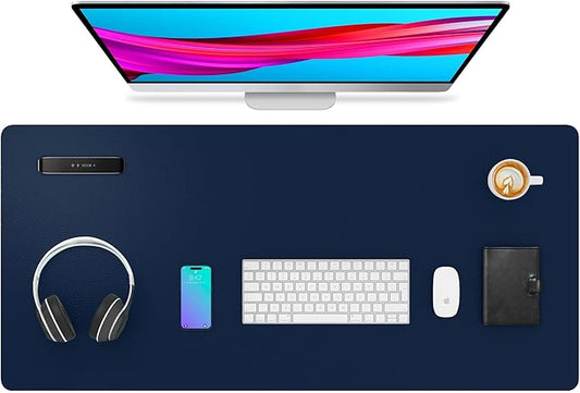Aothia Leather Desk Pad Protector, Mouse Pad & Office Mat - Non-Slip PU Leather Desk Blotter, Laptop & Writing Pad - Waterproof for Office & Home (Dark Blue, 36" x 17")