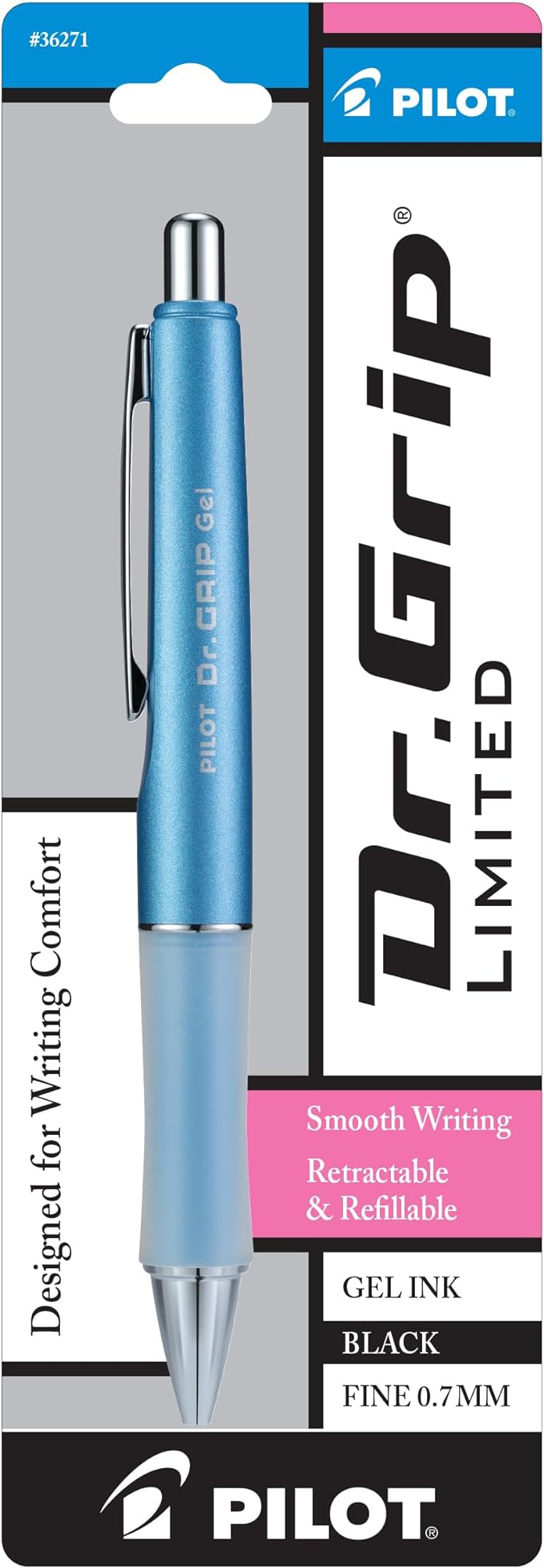 PILOT Dr. Grip Limited Refillable & Retractable Gel Ink Rollerball Pen, Fine Point, Black Ink, Single Pen - Ideal for School, Journaling & Office Writing