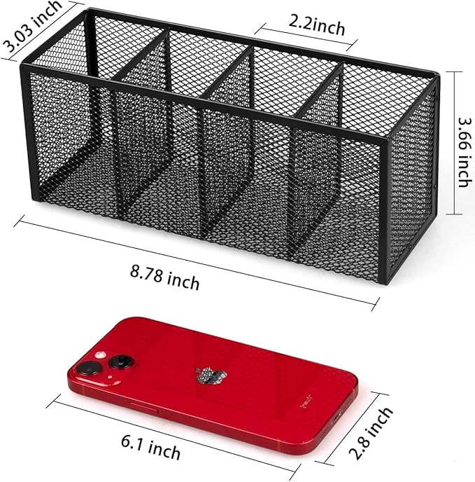 QYH Pencil Holder 4 Compartments,Metal Mesh Pen Storage Pencil Cup Makeup Brush Holder for Office Desk Accessories
