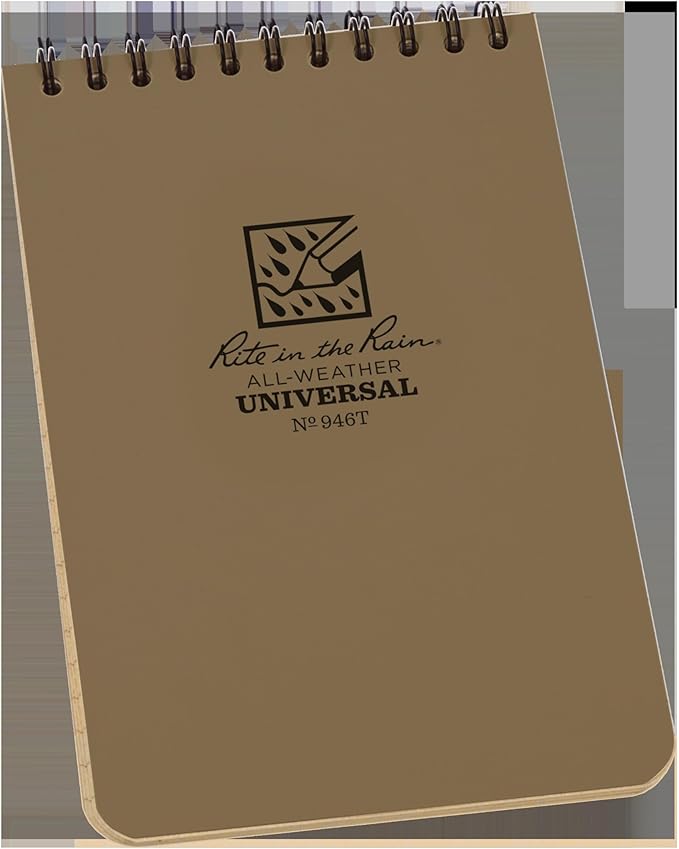 Rite in the Rain Weatherproof Top Spiral Notebook, 4" x 6", Tan Cover, Universal Pattern (No. 946T)