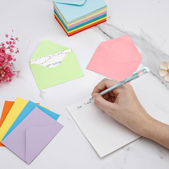 100 Pack 4 x 2.75" Colorful Mini Envelopes 120GSM Gift Card 10 Color Envelopes Bulk Small Paper Gift Card Sleeves Greeting Card Business Card Tiny Envelope Pockets for Card & Invitation