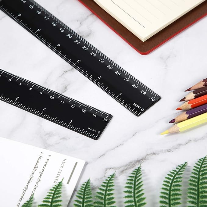 eBoot Plastic Ruler Straight Ruler Plastic Measuring Tool 12 Inches and 6 Inches, 2 Pieces (Black)