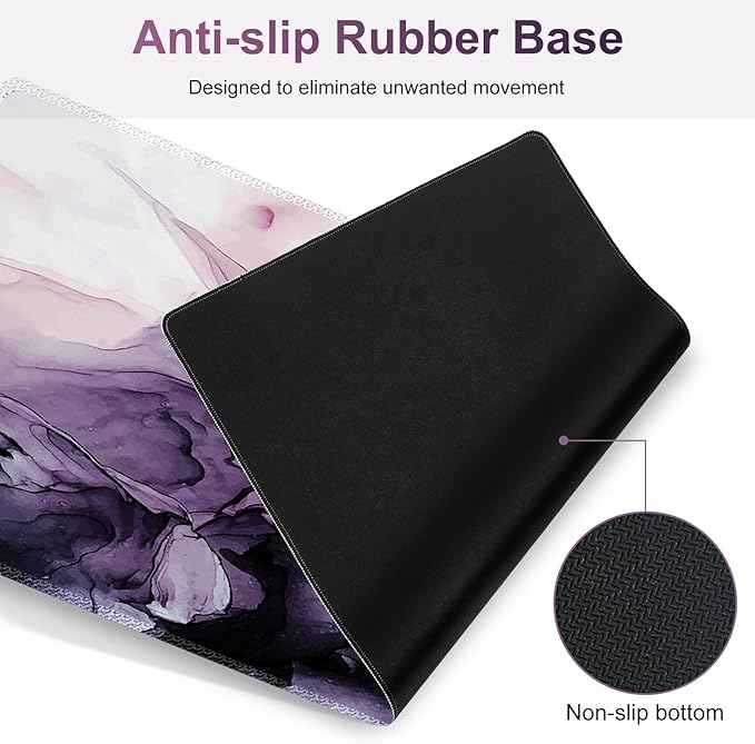 Gaming Mouse Pad Keyboard Wrist Support, 4 in1 Mousepad Set with Wrist Keyboard Rest, Computer Desk Mat, Non-Slip Desk Pad Protector with Memory Foam Easy Typing Pain Relief I Purple Marble