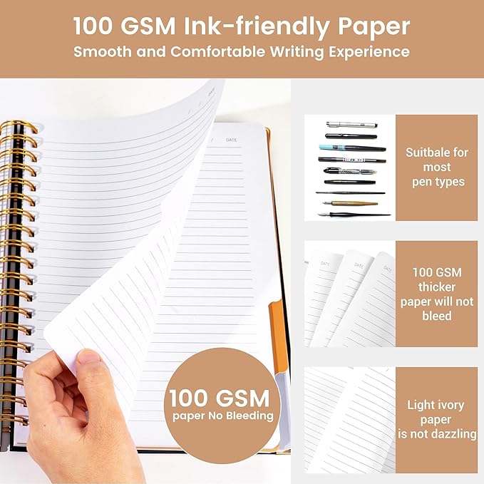 Yoment Hardcover Spiral Notebooks for Work School, B5 Journal Notebook with Tabs Dividers, Multi 5 Subject Notebook College Ruled, 240 Pages Lined Journal for Men, Back to School, Gifts, Black