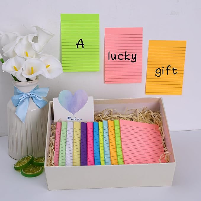 60 Pack Lined Sticky Notes Bulk 4 x 6 in Large Ruled Post Sticky Colorful Self-Stick Note Pads with Lines 12 Color Super Sticking Power Memo Pads 45 Sheets/pad for Office Home School Notebook Wall