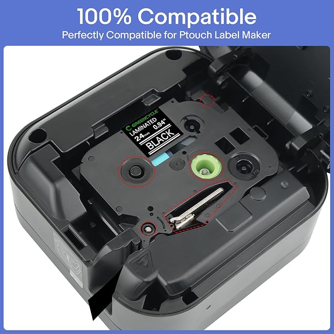 GREENCYCLE 3 Pack 24mm Black Label Tape Compatible for Brother P-Touch TZe-355 24mm 0.94 Laminated White on Black TZe TZ Tape TZ-355 for PT-D600 P700 D610BT P750W Label Maker