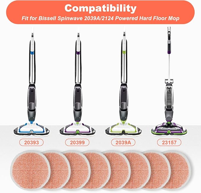 BeiLan Spinwave Mop Replacement Pads for Bissell Spinwave 20399 23157 23159 2039A 2124A 20393 2039T 2039W 20391 20395 2307 2315A Hard Floor Mop Refill Heavy Scrub Pad- Part #1611297 & 1611298 (8Pack)