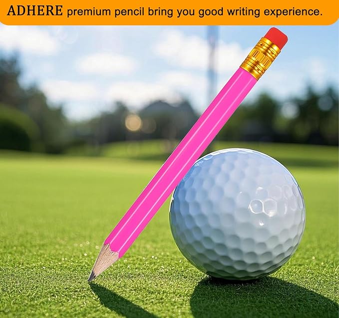 Adhere 25pcs Golf Pencils with Eraser Pre sharpened Hexagon half Wooden Pencils Graphite 2B for Golf Event Scoring,Classroom,Wedding,Company Meetings,Pew, Pocket (Rose Red)