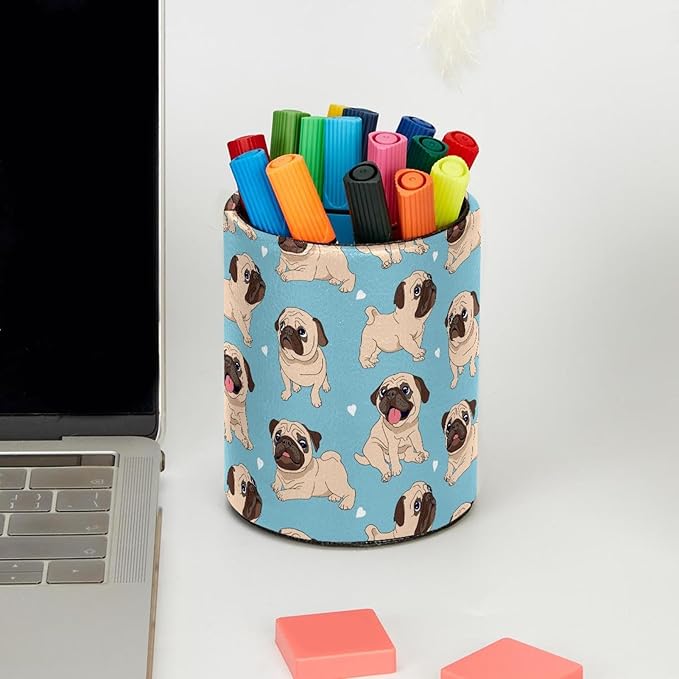 Pen Holder, Pugs Puppies Dog Pencil Holder for Desk Makeup Organizer Multifunctional Office Supplies for Home,Kids and School