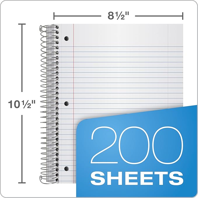 Oxford Spiral Notebooks, 5-Subject, Writing Journals, Wide Ruled Paper, Durable Plastic Cover, 200 Sheets, 5 Durable Divider Pockets, 2 Pack, Black and Blue (10387)
