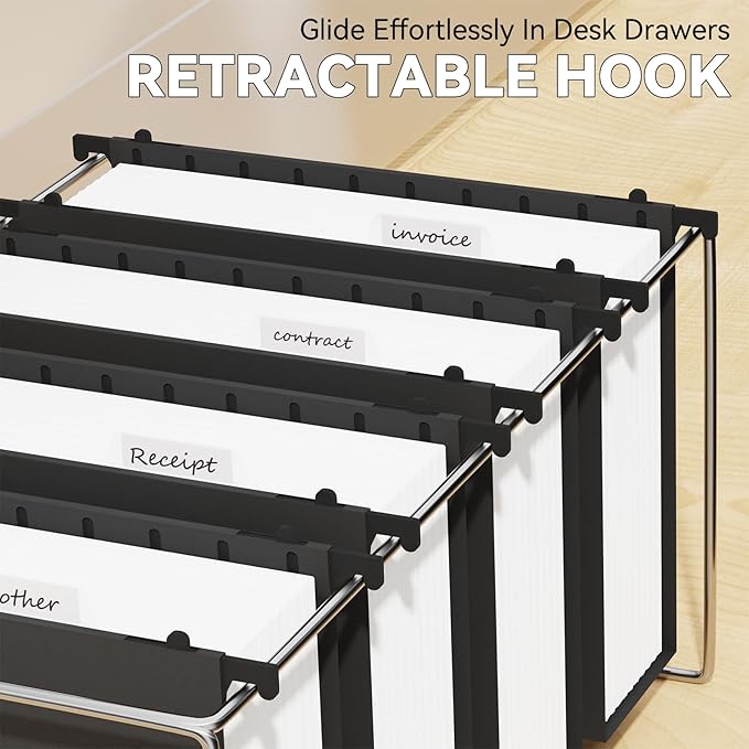 Plastic Extra Capacity Hanging File Folder Letter Size,Heavy Duty 3 inch Expansion,Reinforced Black Large Hanging Folders,Adjustable Tabs,Filing Cabinet Folders for Bulky Files Office,12 Pack