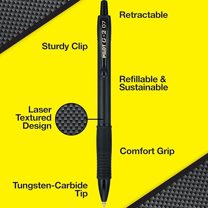 Pilot, G2 Edge Premium Gel Roller Pens, Fine Point 0.7 mm, Gel Pens Black Ink, Pack of 8 Count (Pack of 1) - Ideal for School, Journaling & Office Writing