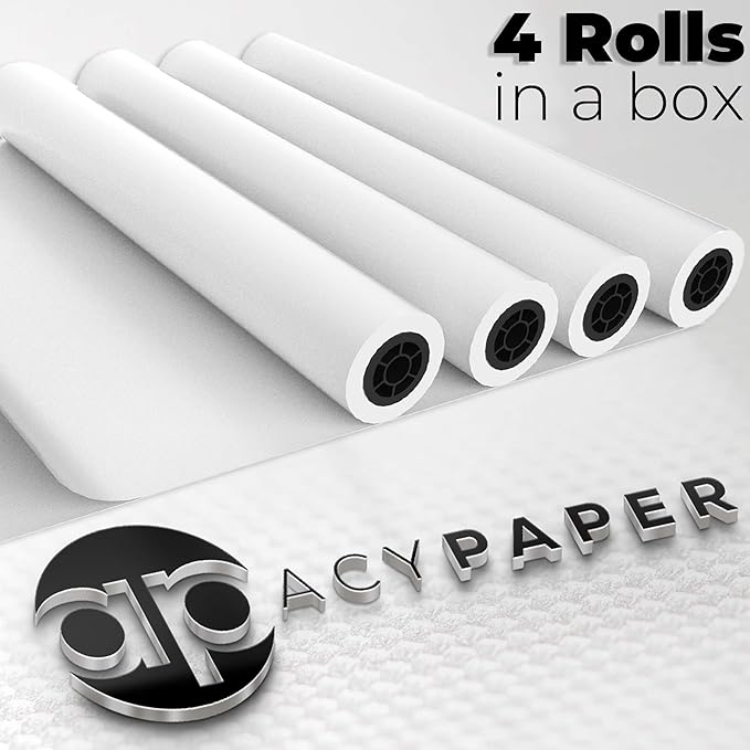 ACYPAPER Plotter Paper 36 x 150, CAD Paper Rolls, 20 lb. Bond Paper on 2" Core for CAD Printing on Wide Format Ink Jet Printers, 4 Rolls per Box. Premium Quality