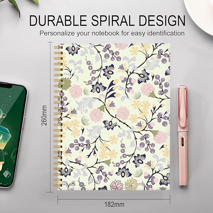 Spiral Journal Notebook for Women,A5 College Ruled Notebooks 6"x 8.4", 120 Pages Lined Journal with Premium Thick Paper,Perfect for School Office Home Gifts(beautifull flower)