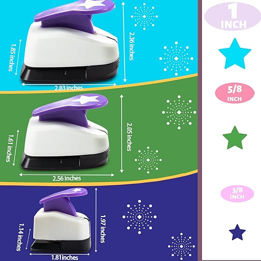 Star Paper Punch, 3/8", 1", 5/8" Star Shape Craft Punch Scrapbook Paper Cutter Hole Punch Set, Design for Office Supplies, Card Making, DIY Photo Album, Purple