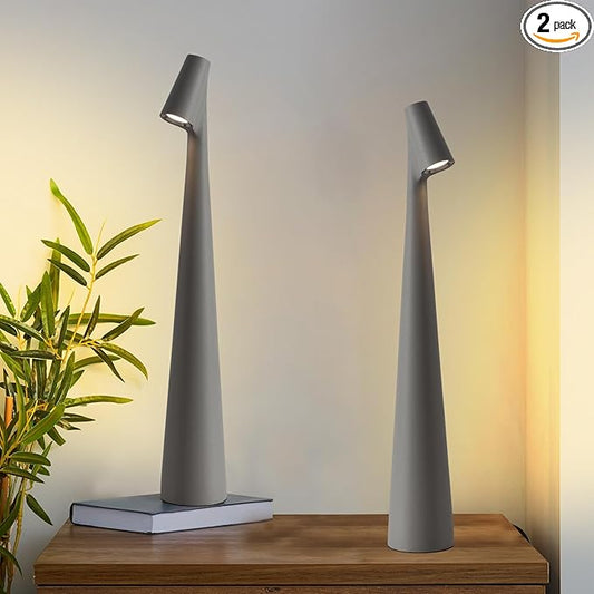 Cordless Small Table Lamps Set of 2,3 Levels Brightness Portable Desk Lamp,Rechargeable Battery Lights for Outdoor, Restaurant, Bedside, Baby Night Light(Grey)