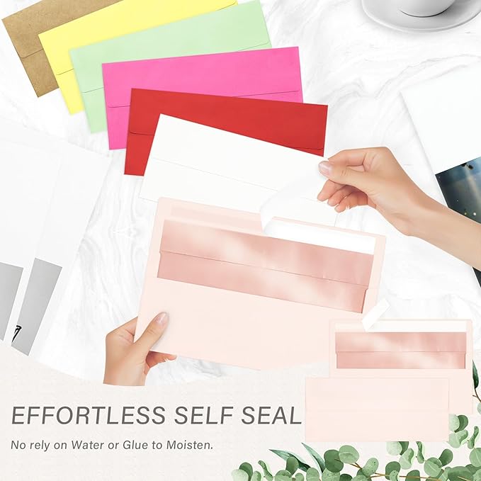 200 Pack #10 Business Envelopes, Self Seal Standard Blush Pink Envelopes with Rose Gold Foil Lining for Secure Business & Legal Mailing, Office, Checks, Letter, Invoices, 4 1/8 x 9 1/2 Inches