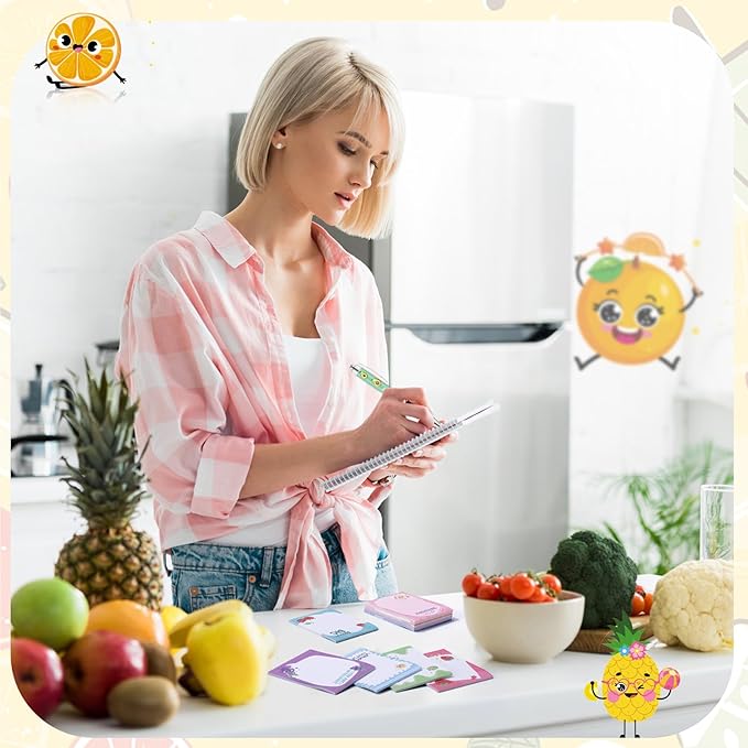 24 Pcs Fruit Themed Sticky Notes with Pens Motivational Gifts Notepad Positive Memo Notes Pads Black Ink Pen for Office School Supplies Students Teacher Employee Coworkers