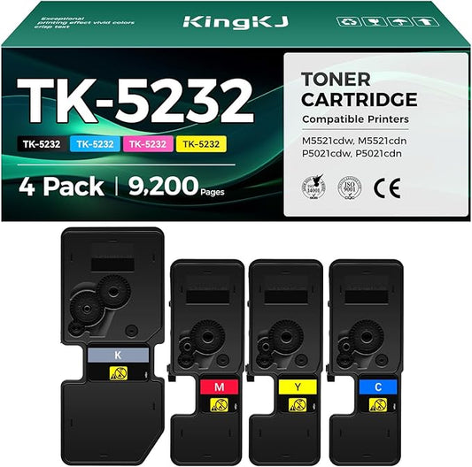 TK-5232 TK5232 Toner Cartridge 4Pack High Yield Replacement for Kyocera TK-5232K TK-5232C TK-5232M TK-5232Y Compatible with Kyocera ECOSYS M5521cdw P5021cdw P5021cdn M5521cdn Laser Printer Black Color