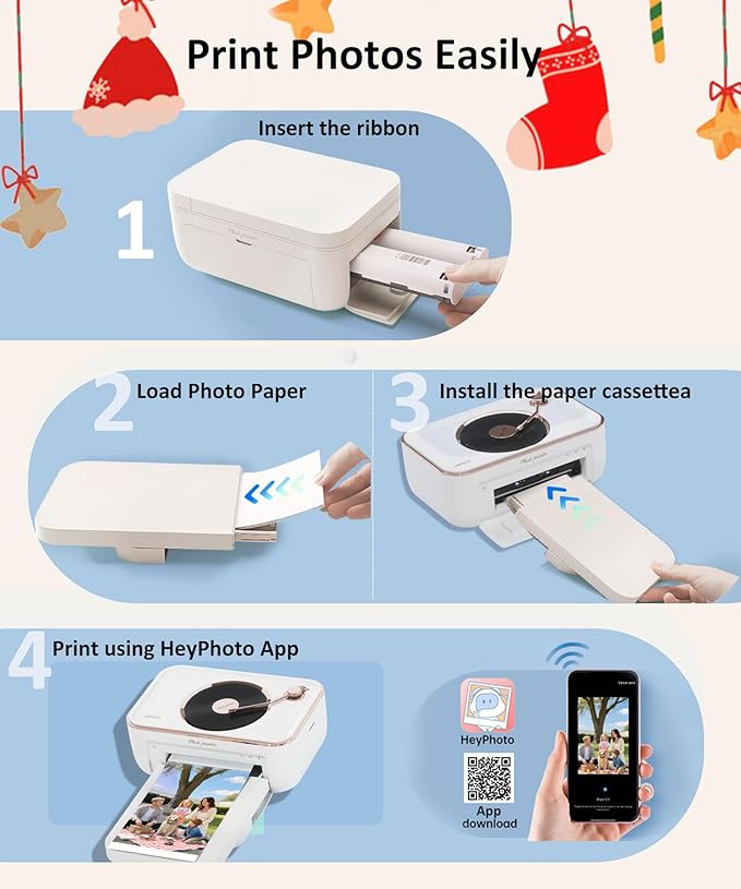 CP6000 4x6 Photo Printer with 20 Sheets & 1 Ribbon, Full-Color Thermal Dye Sublimation Wi-Fi Printing, Portable Instant Picture Printer for iPhone/Android, AR Video, Fun App, Home Use, Black