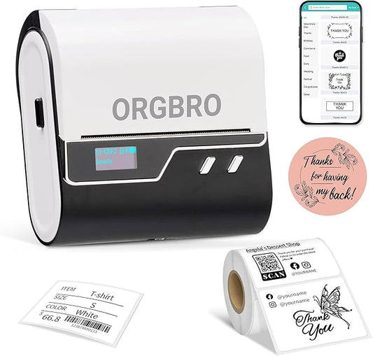 ORGBRO Z3 Label Maker Machine with Tape, 3 Inch Bluetooth Thermal Label Printer, Portable Sticker Printer for Small Business, Office, Home Organization, Barcode, Address, Compatible with Phones & PC