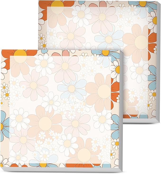 Sticky Notes, 2 Pads, 3x3 inches, Cute Colorful Fun Self-Stick Note Pads, Easy Post, Strong Adhesive Notepad Retro Flower Art