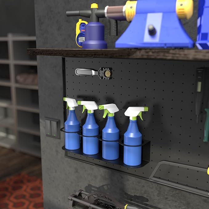 Koova 5 All-Purpose Spray Bottle Holder | Easy Install Wall Mount Hardware Included | Heavy-Duty Powder Coated Steel Storage Rack for Garage And Home | Craft Workspace Paint Bottle Organizer USA Made