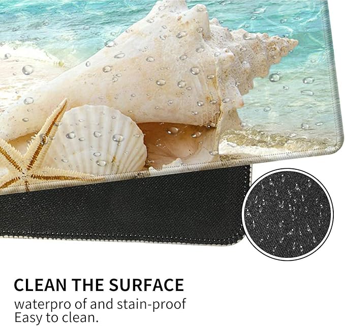 Big Desk Pad (31.5 X 11.8 Inch) Desk Mat Accessories for Women Men Desk Protector Extended Mouse Pad for Office/Home Accessories Writing Pad for Top of Desks +Cup Coaster, Beach Shells