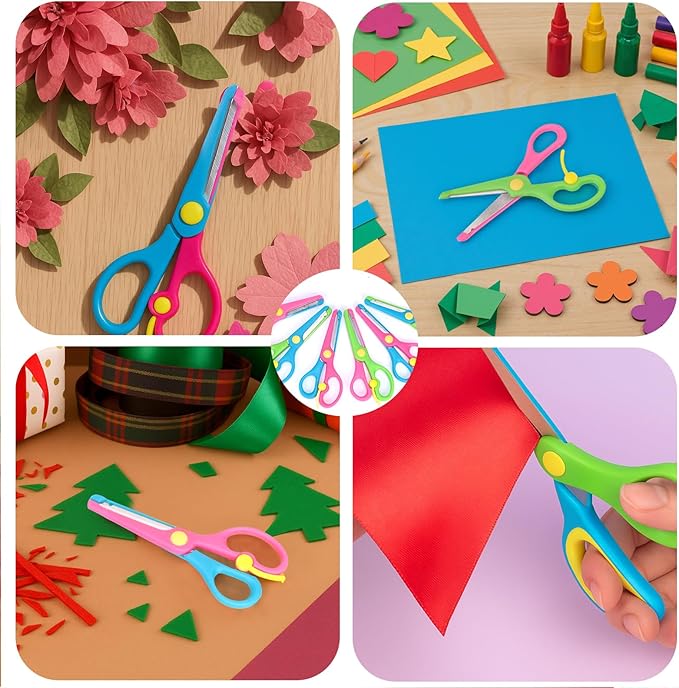 LOVESTOWN Kids Safety Scissors, 6PCS Blunt Tip Scissors for School with Comfort Grip & Steel Blades, Anti-Pinch Design for Back to School, Classroom Children's Paper Cutting, Ideal for Art Craft