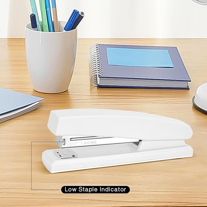 Stapler 25 Sheet Capacity with 1000 Staples and Staple Remover - Staplers for Desk, Non-Slip Office Stapler with Staples, White