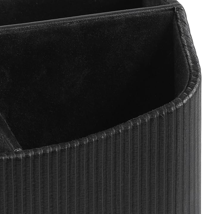 PU Leather Remote Control Holder, 360 Degree Rotating Desk Organizer Storage Table Remote Caddy, Spinning Bedside Organizer Nightstand Organizer for Desktop Office Home Black