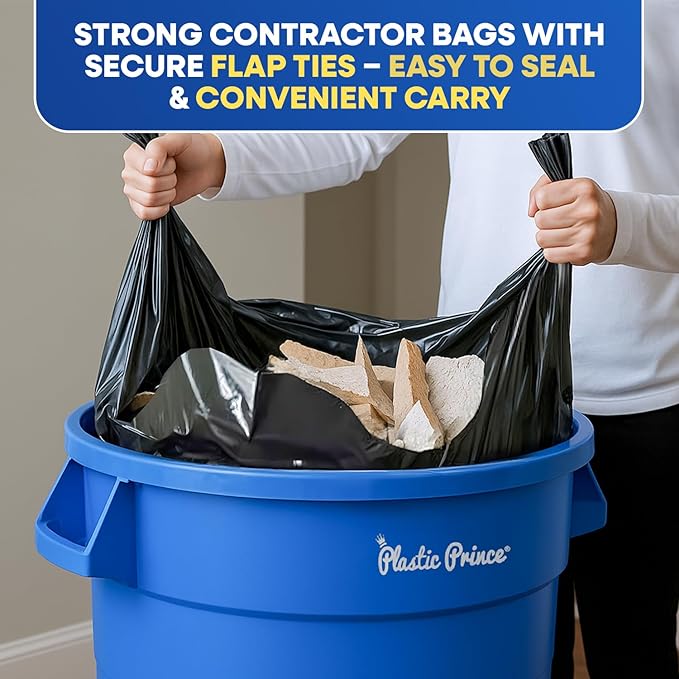 Heavy Duty Contractor Bags 42 Gallon with Flap Ties Trash Bags 3 Mil for Industrial Commercial Use 32 x 45 Yard Waste Bags, Black Pack of 20
