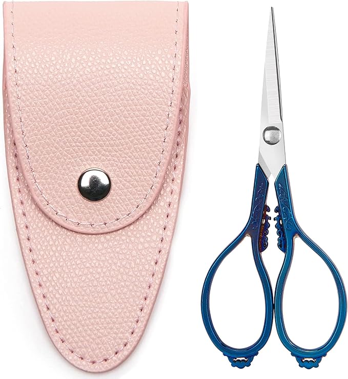 Small Stainless Steel Scissors, Vintage European Style, Blue