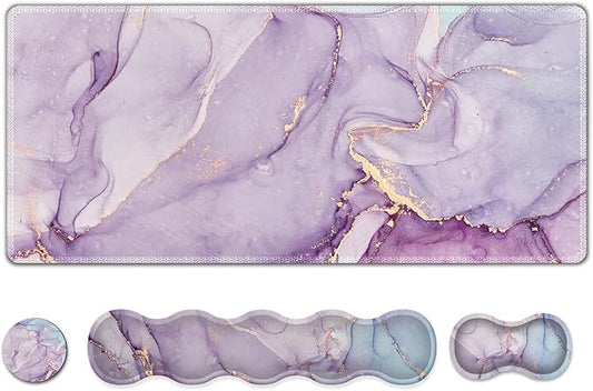 Upgraded Extended Gaming Mouse Pad, Keyboard Wrist Rest Pad, Wrist Support Mousepad Set, Artso Large Stable Rubber Base Stitched Edges, Multifunctional Desk Pad (35 x15.5 in), Purple Blue Marble