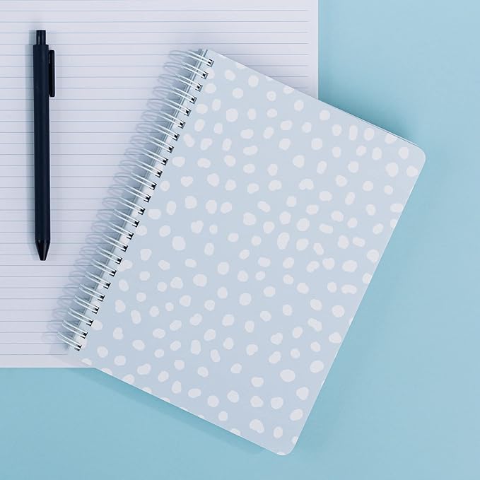 Steel Mill & Co Cute Mini Spiral Notebook, 8.25" x 6.25" Journal with Durable Hardcover and 160 Lined Pages, Light Blue Dots