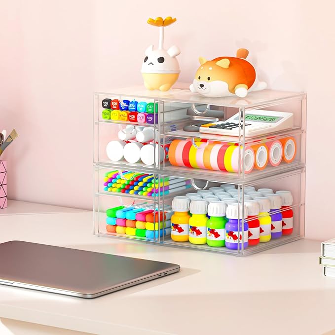 Makeup Organizer Storage With 30 Drawers, 6 Pack Desktop Office Supplies, Desk Organizers, Clear Desk Accessories, Dustproof Drawer Organizer and Storage for Make Up, Jewelry, Pen etc