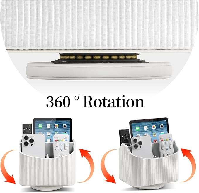 PU Leather Remote Control Holder, 360 Degree Rotating Desk Organizer Storage Table Remote Caddy, Spinning Bedside Organizer Nightstand Organizer for Desktop Office Home (White)