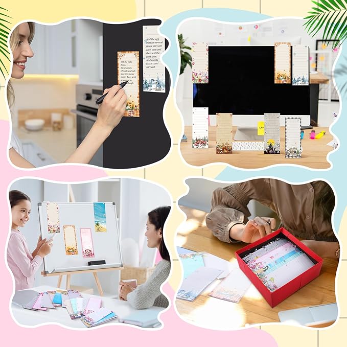 Eaasty 12 Pcs Seasonal Magnetic Notepads for Refrigerator Monthly Magnetic Grocery List 9 x 3.5 Magnet Memo Pads 30 Sheet Per Pad Shopping to Do List for January to December(Picture Style)