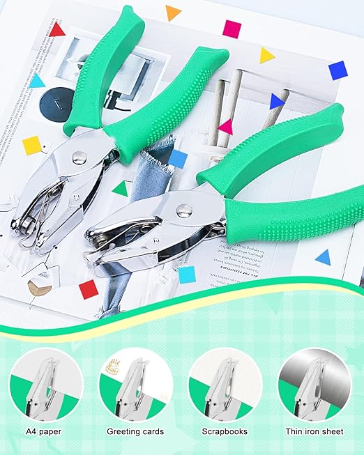 UCEC 2Pcs 1/6" Square and 1/4" Triangle Shape Handheld Metal Hole Punch Set, Small Triangle and Square Hole Puncher with Grip Back to School Supplies for Handmade DIY Craft in Home Office Classroom