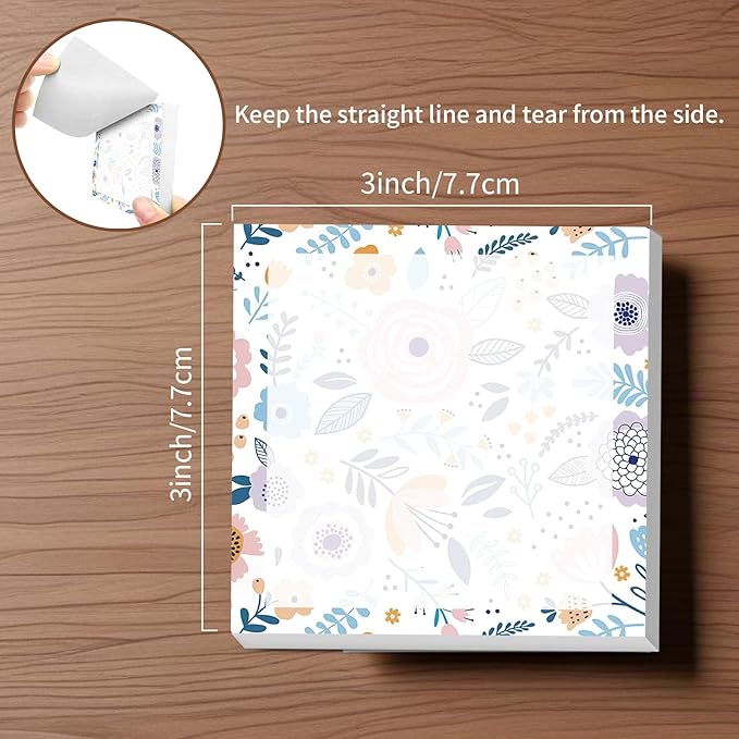 Sticky Notes, 2 Pads, 3x3 inches, Cute Colorful Fun Self-Stick Note Pads, Easy Post, Strong Adhesive Notepad Pastel Flower Mix