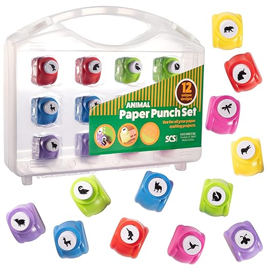 Scrapbook Paper Punchers - 12 Unique Animal Hole Punchers - Scrapbooking Supplies kit and Accessories, DIY Craft Card Making, Office Supplies, Gifts