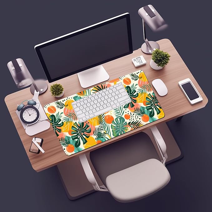 Tropical Leaves Large Mousepad 31.5 x 15.7 inch, XXL Waterproof Desk Mat Gaming Mouse Pad, Aesthetic Flowers Desktop Mat, Laptop Pad, Computer Writing Mat for Home Office Desk Decor