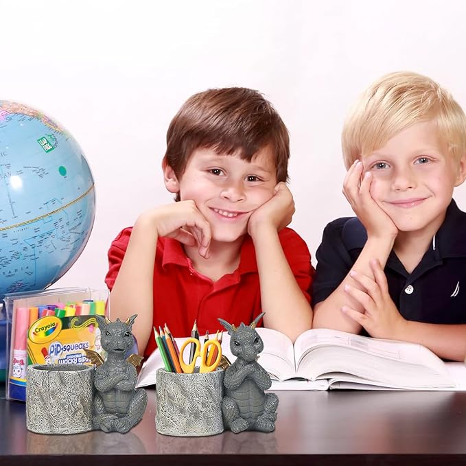 Guichifun Dragon Pen Holders Home Décor - Set of 2 Dragon Vase Decor Figurines Pen Holder for Desk Cute Fashion Desk Organizers and Accessories Office Idea Gift for Women and Kids 5 x 3 x 4.5 Inch