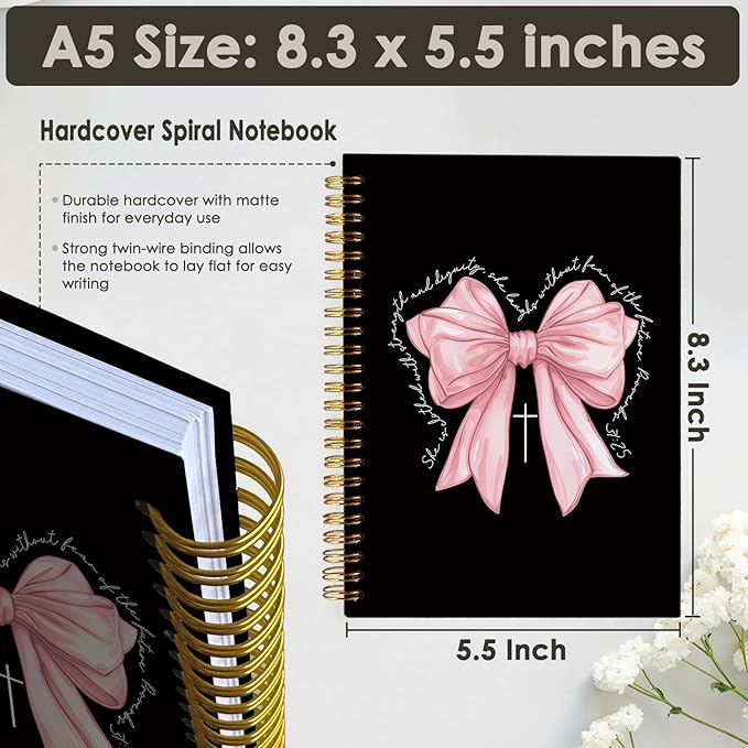 Prayer Journal for Woman, Christian Girl Energy Journal, Black Pink Cute Notebook, Pink Bow Coquette Stuff Notebook 5.5x8.3