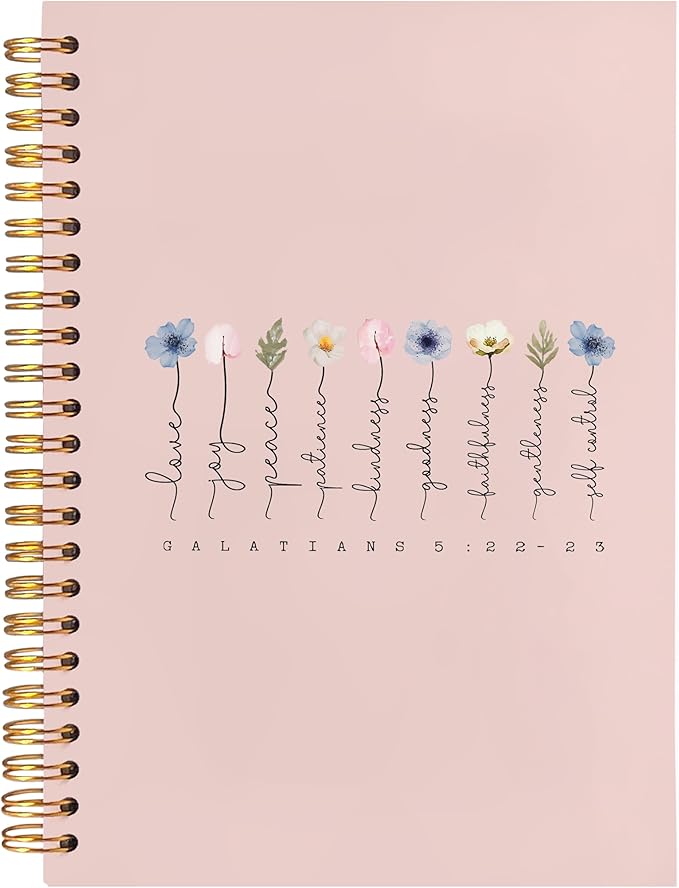 BearCake Fruit of the Spirit Boho Floral Christian Notebook Journal,Bible 5:22-23 Christian Gifts for Women,Bible Notebooks for Note Taking, Bible Journaling Notebook,Spiral Notebook 5.5x8.3 pink