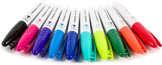 U Brands Low-Odor Mini Dry Erase Markers, Set of 10, Assorted Colors, Non-Toxic, Medium (2 mm) Point