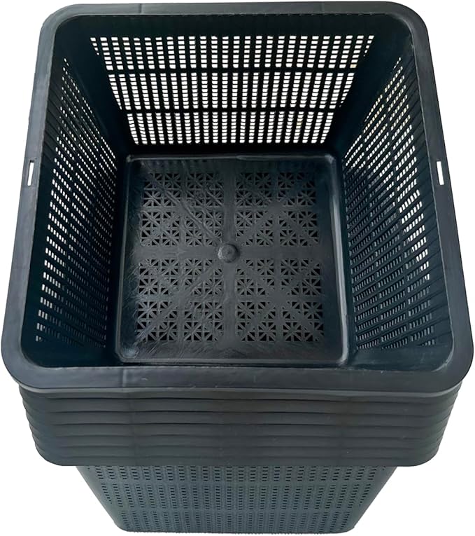 HG9SQBK 9-Inch Square Aquatic Plant Baskets, Plastic Pond Planting Containers, Black Plastic Mesh Basket for Live Aquarium Botany,Pond Plant Baskets| Pack of 8